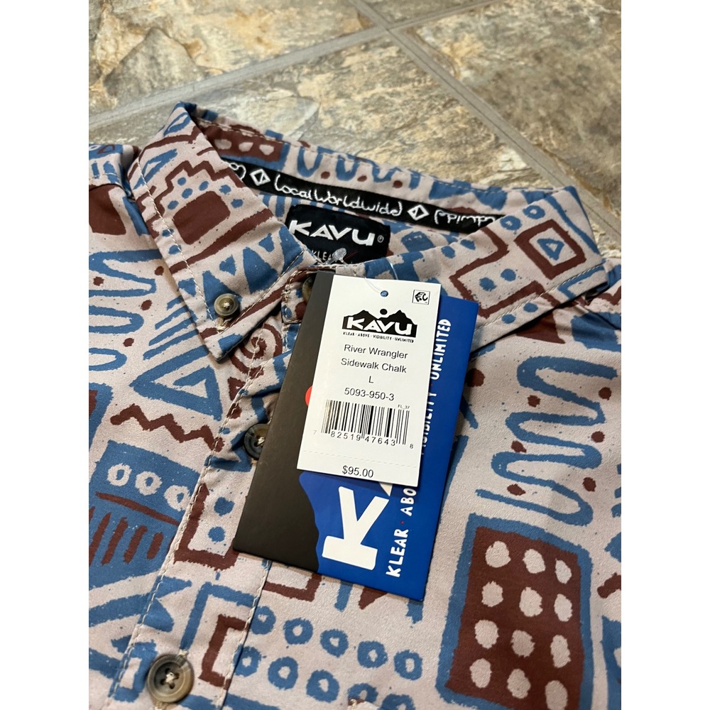 KAVU River Wrangler Men Large Sidewalk Chalk NWT Geometric Short Sleeve Shirt - Picture 3 of 6